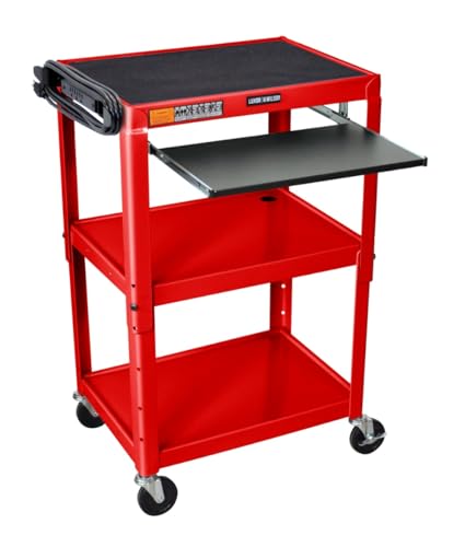 Adjustable-Height Steel Utility Cart - Pullout Keyboard Tray Red - Red
