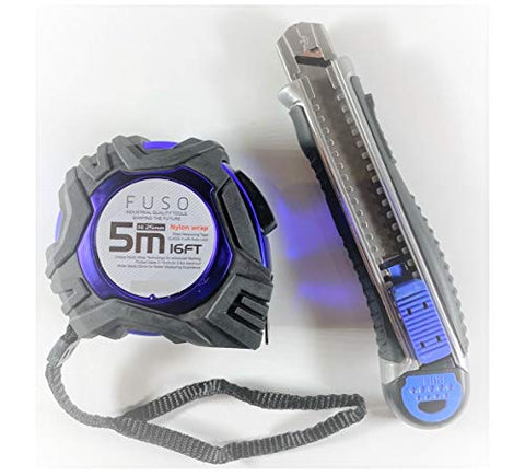 FUSOTOOL CONTRACTOR PACK OF Steel Measuring Tape INDUSTRIAL 5m/16ft (0.14 blade thk 25mm Blade width) Plus Auto Load HEAVY DUTYUtility Knife INDUSTRIAL 18mm blade