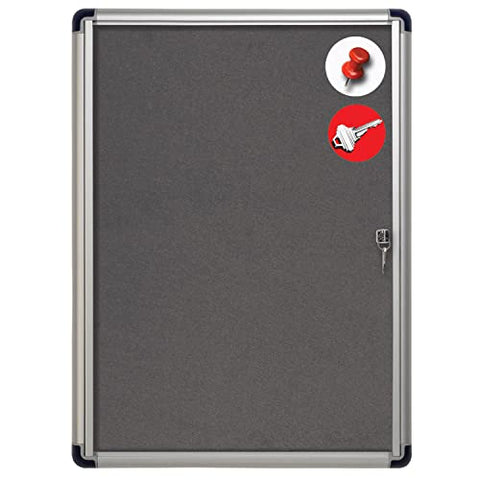 MasterVision Gray Fabric Bulletin Slim Line Enclosed Board Cabinet 28 Inches x 38 Inches Single Swing Door