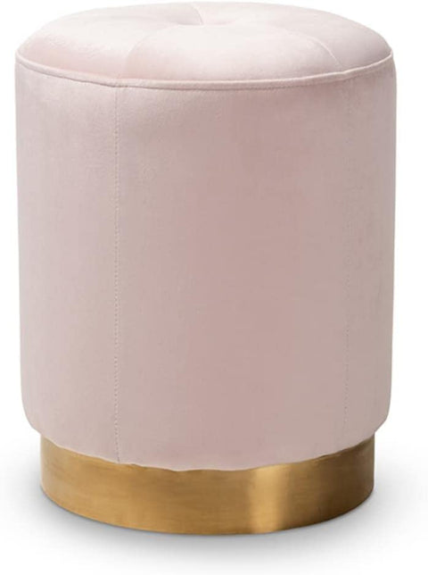 Baxton Studio Alonza Glam Pink Velvet Fabric Upholstered Gold-Finished Ottoman