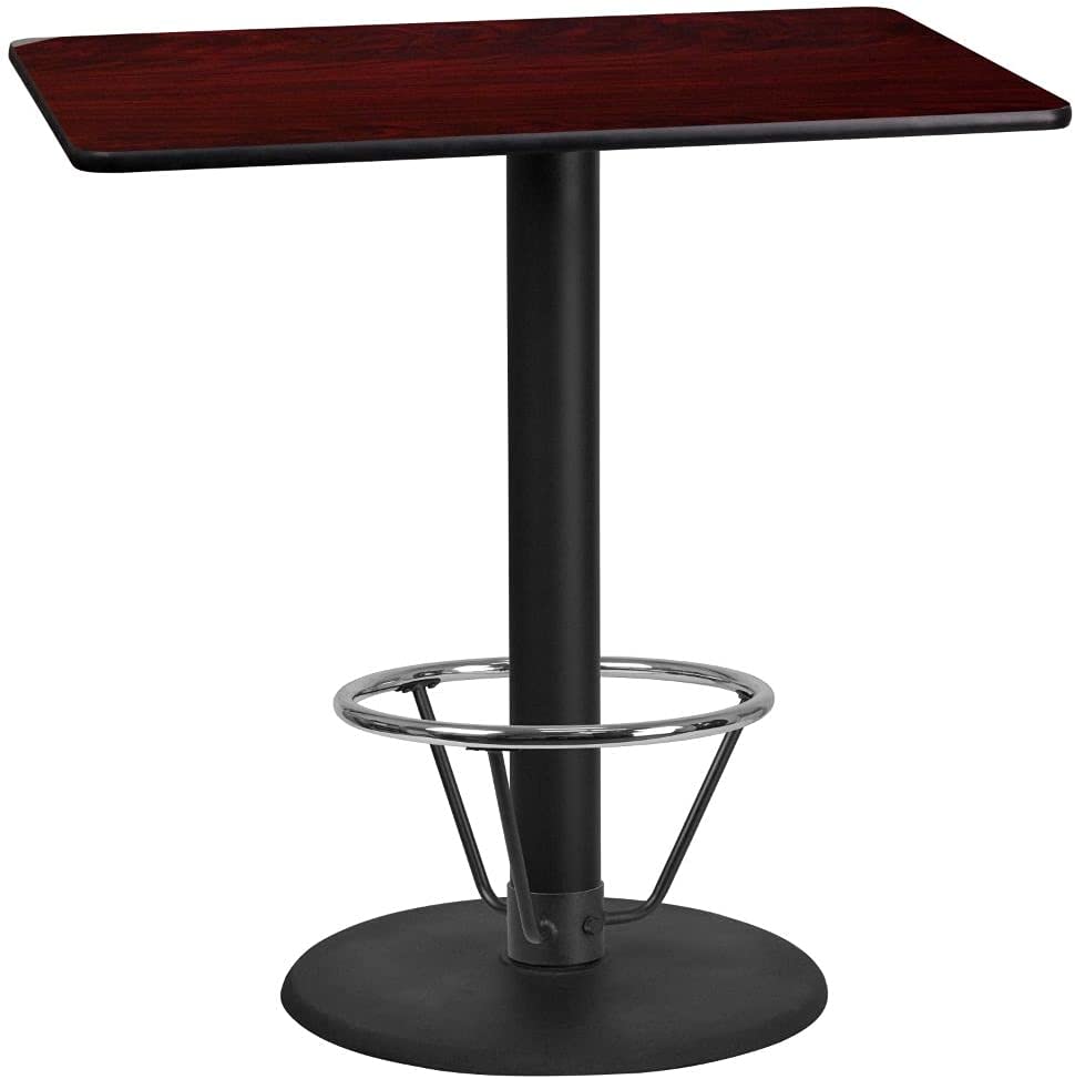 Flash Furniture 24&#39;&#39; x 42&#39;&#39; Rectangular Walnut Laminate Table Top with 24&#39;&#39; Round Bar Height Table Base and Foot Ring