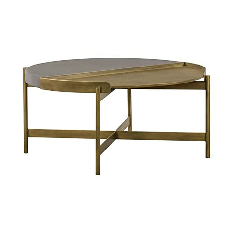 Armen Living Dua Coffee Table, 31.5&#34; W, Medium Grey Concrete top/Antique Brass Metal