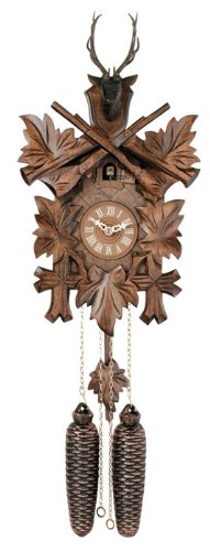 Eight Day Hunter foot s Cuckoo Clock with Hand-carved Maple Leaves Rifles and Buck