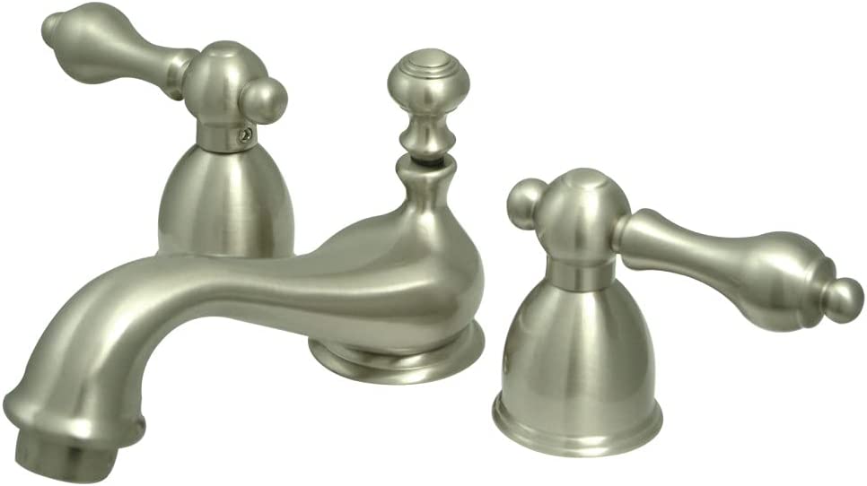 Kingston Brass KS3958AL Restoration Mini Widespread Lavatory Faucet with Metal lever handle, Brushed Nickel