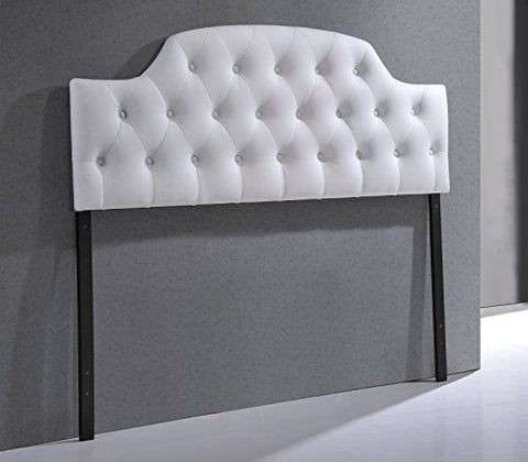 Baxton Studio Morris Modern and Contemporary Queen Size White Faux Leather Upholstered Button-tufted Scalloped Headboard