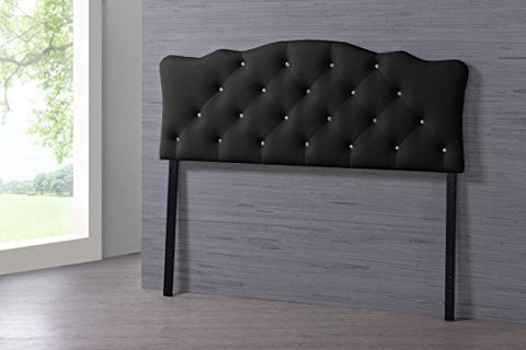 Baxton Studio Rita Modern and Contemporary Full Size Black Faux Leather Upholstered Button-tufted Scalloped Headboard