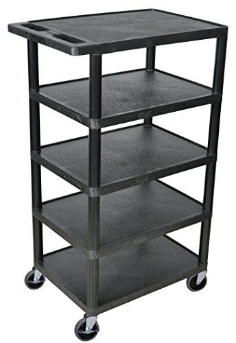 Five Flat-Shelf Structural Foam Plastic Cart - Black