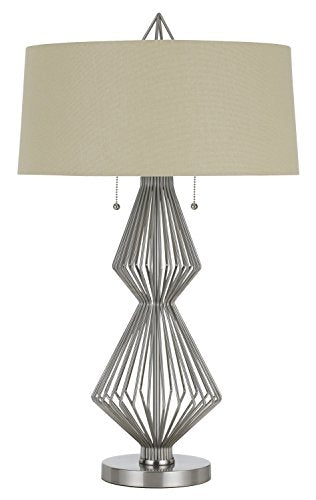 60W X 2 Ternimetal Table Lamp With Burlap Shade - Brushed Steel