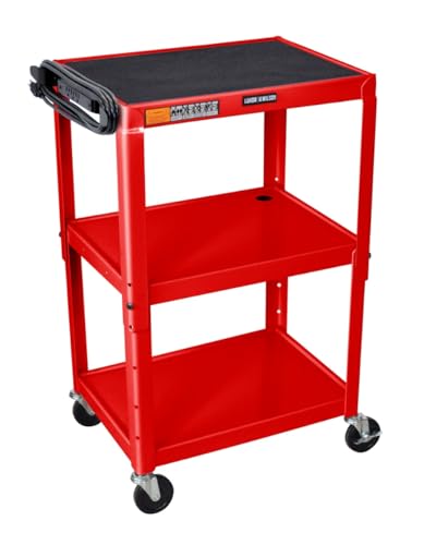 Adjustable-Height Steel Utility Cart - Red - Red