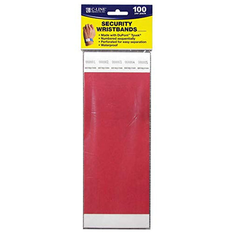 C LINE DUPONT TYVEK RED SECURITY WRISTBANDS 100PK