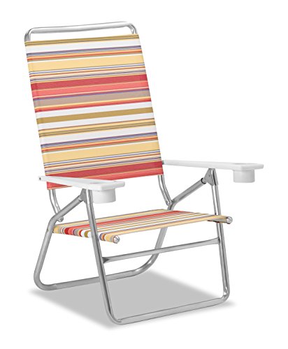 Set of 2 Telescope Casual Light N Easy High Boy Folding Beach Arm Chairs With Marine Grade Polymer Arms With Cup Holders With Fiesta Fabric