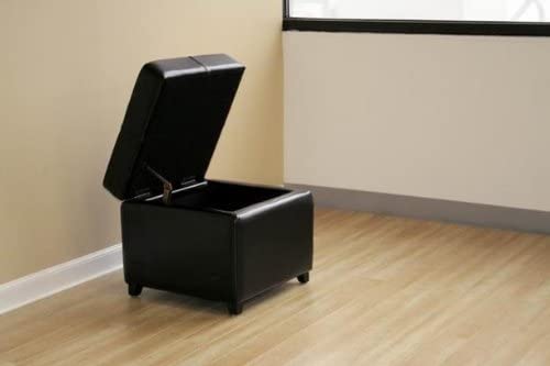 Baxton Studio Black Full Leather Storage Cube Ottoman