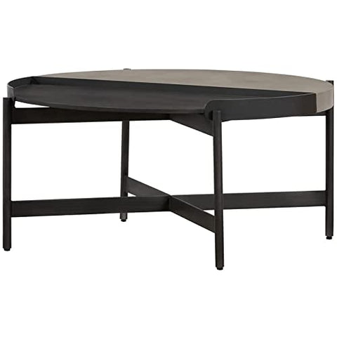 Armen Living Dua Concrete and Metal Round Modern Coffee Table, Medium Grey/Black
