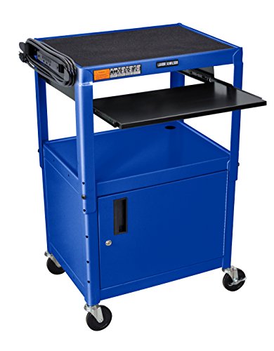Adjustable-Height Steel AV Cart - Pullout Keyboard Tray Cabinet - Blue