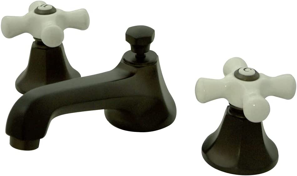 Kingston Brass KS4465PX Metropolitan Widespread Lavatory Faucet with Porcelain Cross Handle, Oil Rubbed Bronze