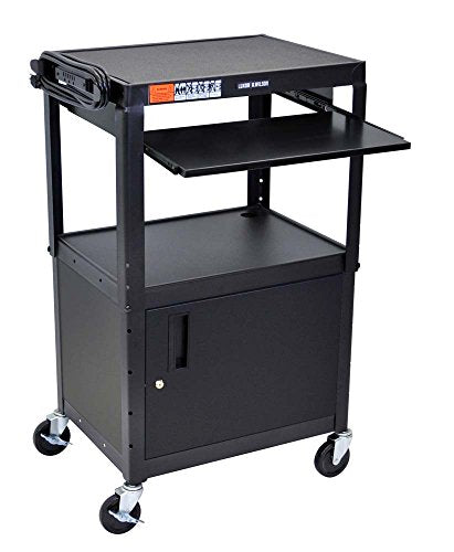 Adjustable Steel AV Cart - Cabinet Pullout - Black