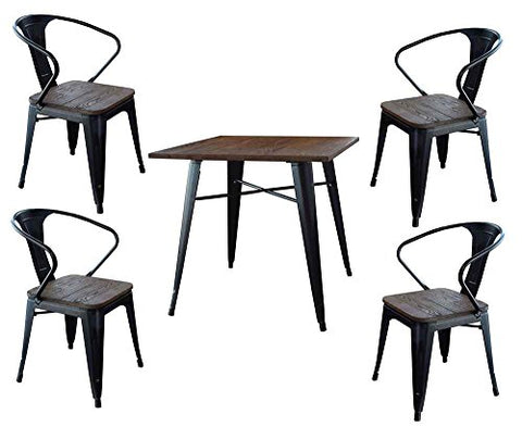 AmeriHome Loft Glossy Black Dining Set with Wood Tops - 5 Piece