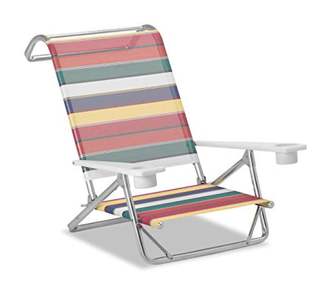 Set of 2 Telescope Casual Original Mini-Sun Chaise Folding Beach Arm Chairs With Marine Grade Polymer Arms With Cup Holders With Spencer Fabric