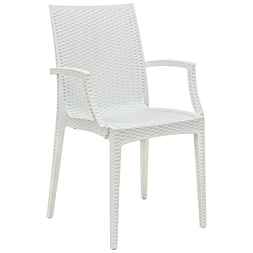 LeisureMod Hickory Weave Indoor Outdoor Patio Dining Side Armchair (White)