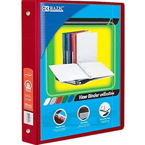 BAZIC 1. 5&#34; Red 3-Ring View Binder w/2-Pockets