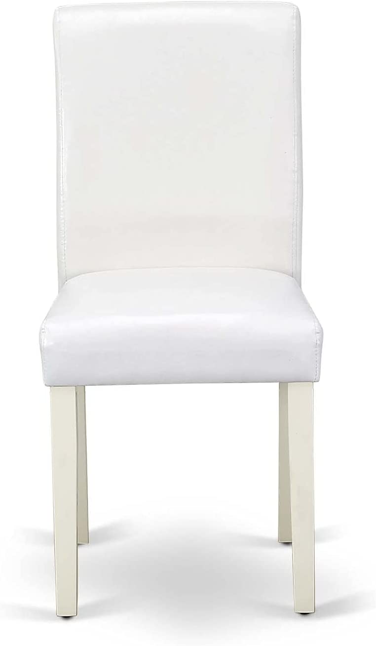 East West Furniture 5Pc Round 36&#34; Table and 4 Parson Chair with Linen Leg and Pu Leather Color White