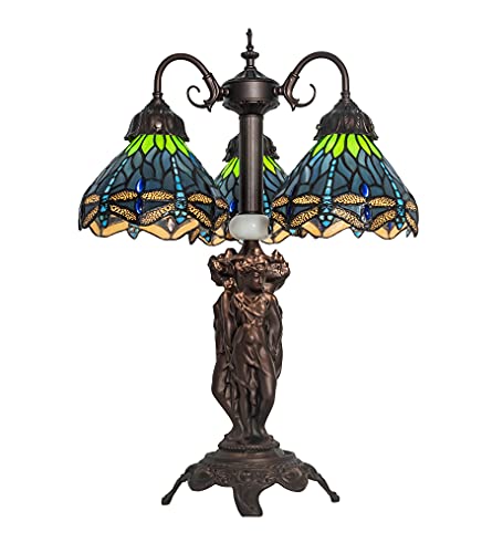 23Inch High Tiffany Hanginghead Dragonfly 3 Light Table Lamp