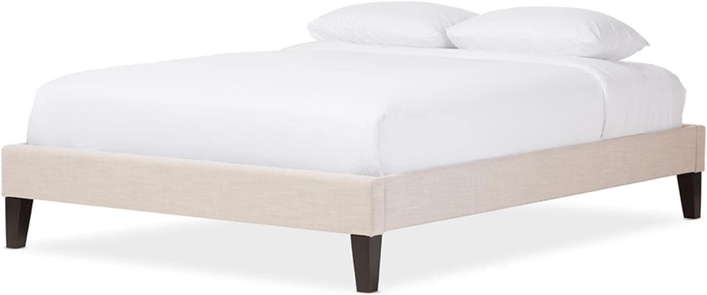 Baxton Studio Lancashire Modern and Contemporary Upholstered Bed Frame with Tapered Legs Beige/Full