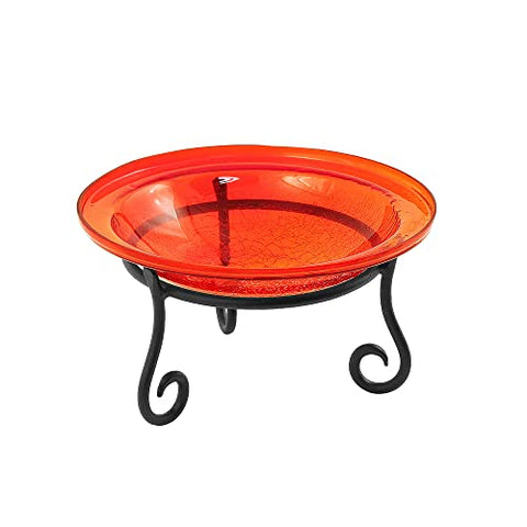 12 Red Crackle Birdbath- Short Stand