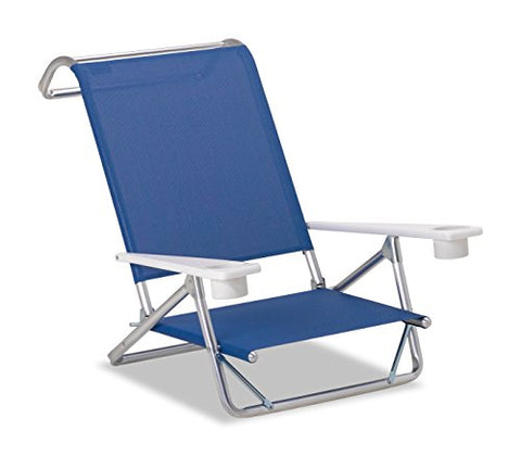 Telescope Casual Original Mini-Sun Chaise Folding Beach Arm Chair With Marine Grade Polymer Arms With Cup Holders With Cobalt Fabric