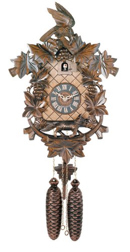Eight Day Hand-carved Cuckoo Clock with Aesop foot s Fable Themed Carvings - Fox Bird and Grapevines