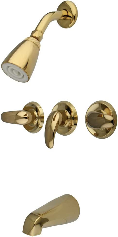 Kingston Brass KB232LL Tub and Shower Faucet with 3-Legacy Lever Handle, Polished Brass 5-Inch Spout Reach