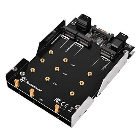 3.5 inch device bay to two M.2 SATA & one M.2 NVMe SSD adapter with 2x SATA cable includes