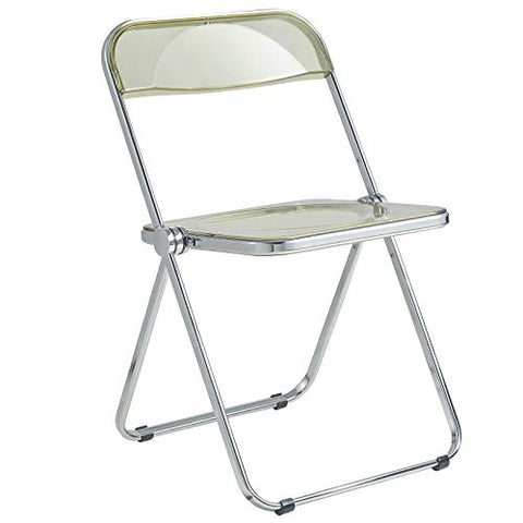 LeisureMod Lawrence Modern Transparent Acrylic Folding Chair with Metal Frame (Transparent Black)