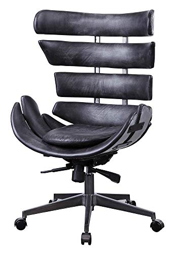 ACME Megan Executive Office Chair - - Vintage Black Top Grain Leather &amp; Aluminum