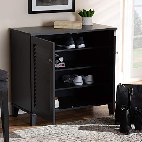 Baxton Studio Coolidge Modern and Contemporary Dark Grey Finished 4-Shelf Wood Shoe Storage Cabinet