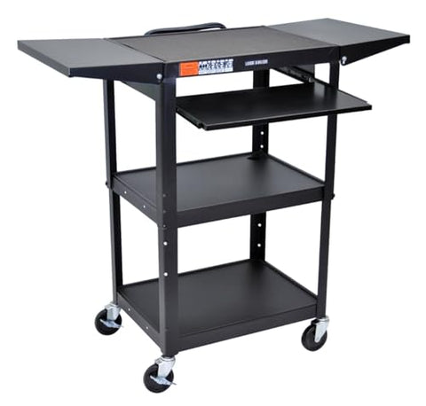Adjustable-Height Steel Utility Cart - Pullout Keyboard Tray Drop Leaf Black - Black