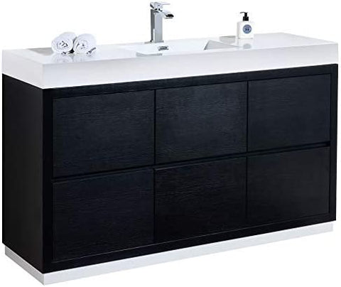 Bliss 60Inch Single Sink Black Free Standing Modern Bathroom Vanity
