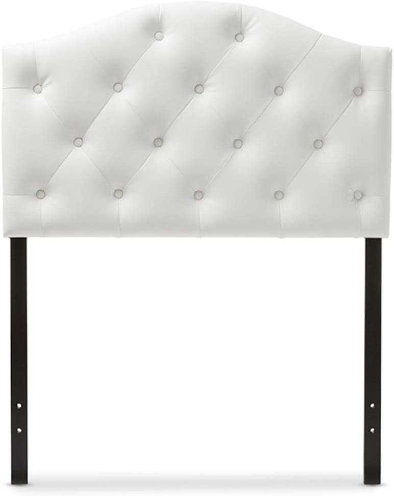 Baxton Studio Myra Modern and Contemporary Faux Leather Upholstered Button-Tufted Scalloped Headboard White/Twin