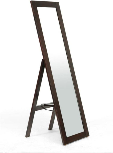 Baxton Studio Lund Dark Brown Wood Modern Mirror with Built-In Stand