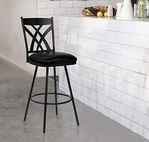 Armen Living Dover Tahiti 30&#34; Brown Faux Leather Swivel Armed Kitchen Barstool In Auburn Bay Finish, Ford Black