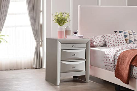 Marilla 3-Drawer Silver Champagne Nightstand (28 in. H x 17 in. W x 23 in. D)