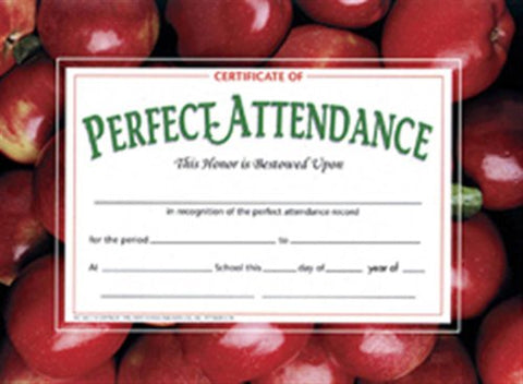 Hayes Certificate of Perfect Attendance, 30 Per Pack