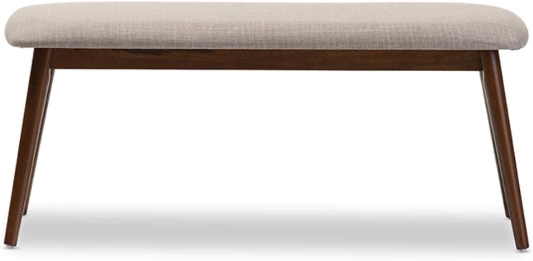 Baxton Studio Flora Mid-Century Modern Light Grey Fabric and OakMedium Brown Finishing Wood Dining Bench