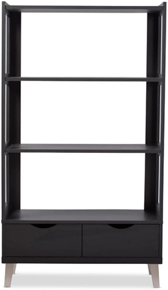 Baxton Studio Kalien Modern &amp; Contemporary Wood Bookcase with Display Shelves &amp; Two Drawers, Dark Brown