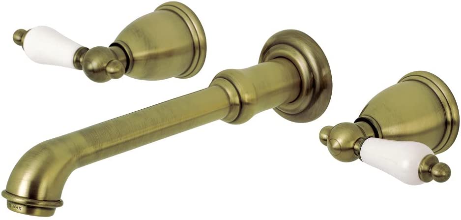 Kingston Brass KS7123PL 8-Inch Center Wall Mount Bathroom Faucet, Antique Brass