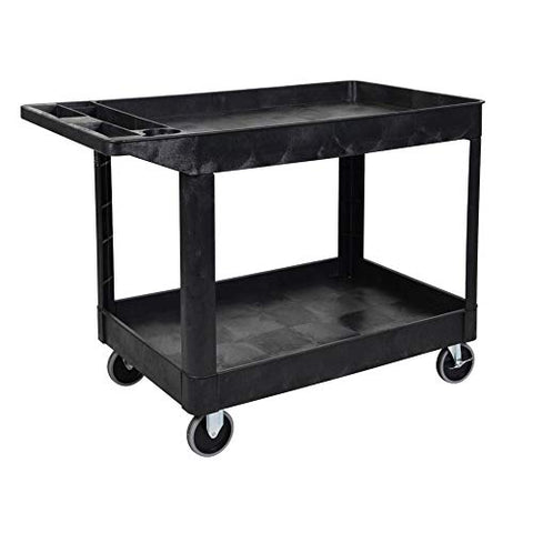 24.5 in. x 45.5 in. Heavy Duty Utility Tub Cart - Two Shelves with Outrigger Utility Cart Bins - Black