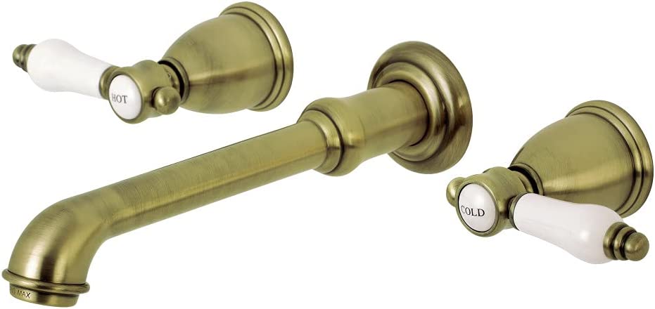 Kingston Brass KS7123BPL 8-Inch Center Wall Mount Bathroom Faucet, Antique Brass