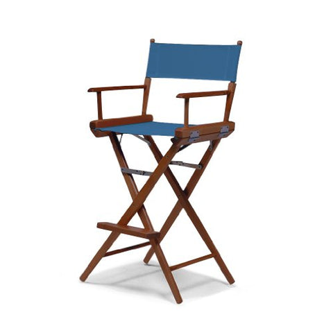 Telescope Casual World Famous Bar Height Director Chair With Walnut Stain Finish and Indigo Fabric