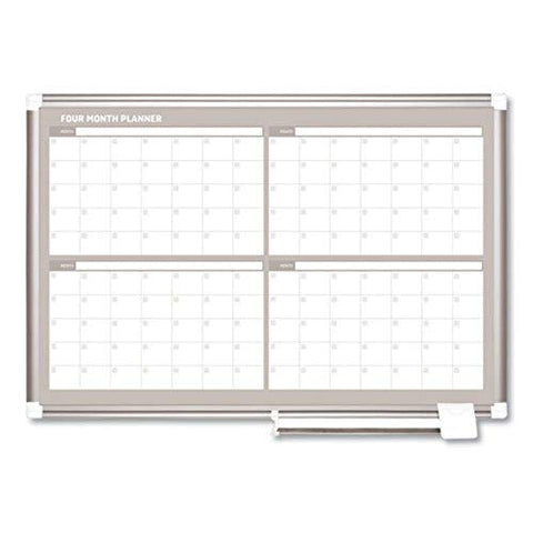 MasterVision Magnetic Steel Dry-Erase Four Month Planner 24 Inches x 36 Inches Aluminum Frame
