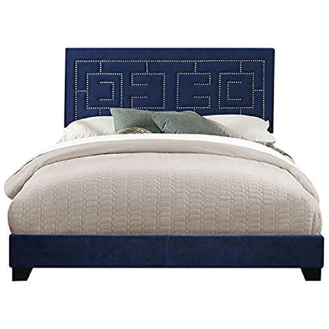 ACME Ishiko III Eastern King Bed, Dark Blue Velvet